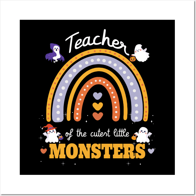 Teacher of the Cutest little monsters Rainbow kawaii ghosts Wall Art by FunnyUSATees